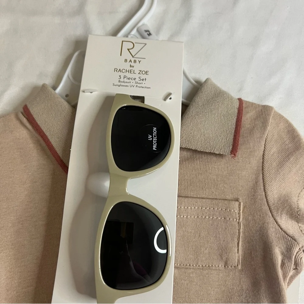 NWT RZ by Rachel Zoe Baby Polo Bodysuit Shorts Sunglasses Preppy 3-6M Outfit Set